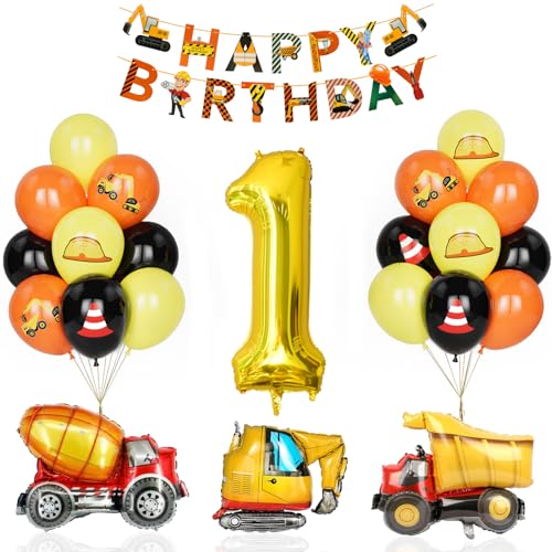 Bagger Deko Kindergeburtstag 1, Geburtstag Party Dekoration 1 Jahre Junge Bagger Luftballons Baustelle Geburtstagsdeko Mit Gold Zahlenballon Happy Birthday Banner Folienballon Geburtstag Partyzubehör von Yoyoin