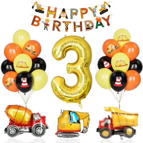 Bagger Deko Kindergeburtstag 3, Geburtstag Party Dekoration 3 Jahre Junge Bagger Luftballons Baustelle Geburtstagsdeko Mit Gold Zahlenballon Happy Birthday Banner Folienballon Geburtstag Partyzubehör von Yoyoin