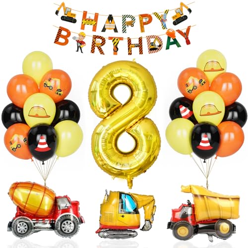 Bagger Deko Kindergeburtstag 8, Geburtstag Party Dekoration 8 Jahre Junge Bagger Luftballons Baustelle Geburtstagsdeko Mit Gold Zahlenballon Happy Birthday Banner Folienballon Geburtstag Partyzubehör von Yoyoin