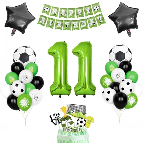 Fussball Geburtstag Dekor, Kindergeburtstag Deko 11 Jahr Jungen Fußball Luftballons Grüner Zahlenballon 11 Schwarz Grün Weiß Latexballons Helium Soccer Folienballon Happy Birthday Banner Partyzubehör von Yoyoin