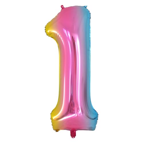 Geburtstag Zahlen Luftballon 1 Jahre Regenbogen 40 Zoll XXL 100 cm Rosa Luftballons Zahl 1, Bunt Folienzahlen Ballons 1. Kinder-geburtstag Mädchen Hochzeit Jubiläum Party Dekoration von Yoyoin