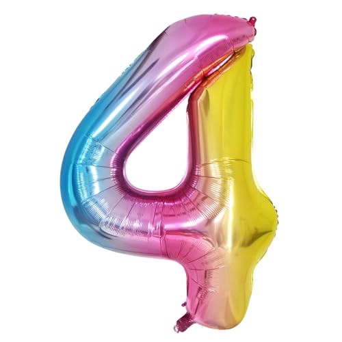 Geburtstag Zahlen Luftballon 4 Jahre Regenbogen 40 Zoll XXL 100 cm Rosa Luftballons Zahl 4, Bunt Folienzahlen Ballons 4. Kinder-geburtstag Mädchen Hochzeit Jubiläum Party Dekoration von Yoyoin