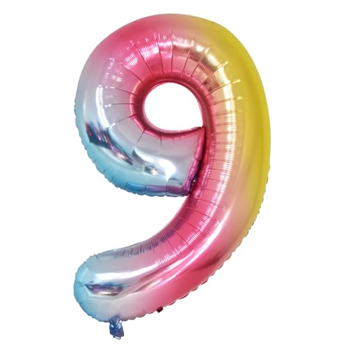 Geburtstag Zahlen Luftballon 9 Jahre Regenbogen 40 Zoll XXL 100 cm Rosa Luftballons Zahl 9, Bunt Folienzahlen Ballons 9. Kinder-geburtstag Mädchen Hochzeit Jubiläum Party Dekoration von Yoyoin