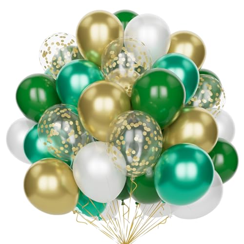 Grün Gold Luftballons, 60 Stück 12 Zoll Dunkel Grün Weiß Metallic Grün und Gold Party Luftballons Set mit Gold Konfetti Latex Luftballons für Geburtstag Hochzeit Baby Shower Jahrestag Dekorationen von Yoyoin