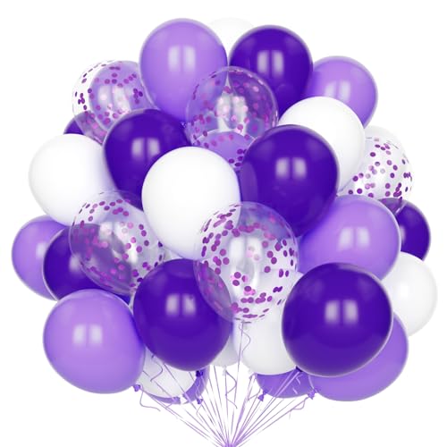 Lila Weiß Luftballons, 60 Stück 12 Zoll Dunkel Lila Pastell Helllila Weiß Luftballons Set mit Lila Konfetti Helium Latex Luftballons für Geburtstags Hochzeits Baby Shower Dekorationen von Yoyoin