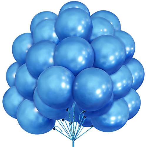 Luftballons Blaue, 30 Stück 12 Zoll Metallic Blaue Luftballons Ballons mit Ballonband für Jungen Metallisches Blau Party Deko Geburtstag Hochzeit Graduierung Babyparty Taufen Eagagement Dekorationen von Yoyoin