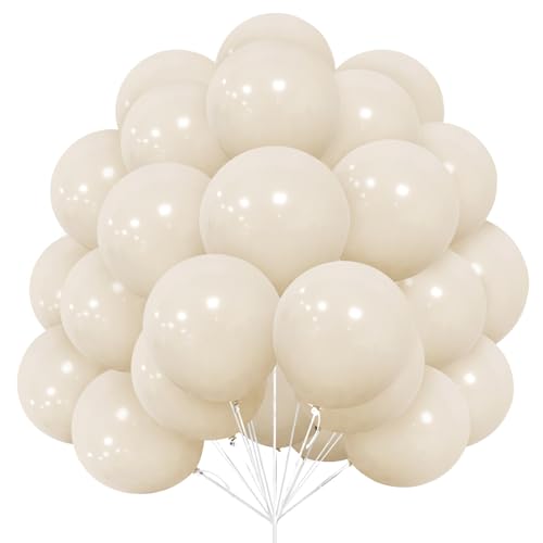 Luftballons Sand Weiß, 30 Stück 12 Zoll Sandweiß Luftballons Beige Creme Nude Ballons mit Ballonband für Deko Geburtstag Hochzeit Graduierung Babyparty Jubiläum Taufen Verlobung Party Dekorationen von Yoyoin