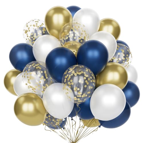 Marine Blau Gold Luftballons, 60 Stück 12 Zoll Marine Blau Weiß Metallic Gold Ballons Set mit Gold Konfetti Helium Latex Luftballons für Geburtstag Hochzeit Baby Shower Dekorationen von Yoyoin