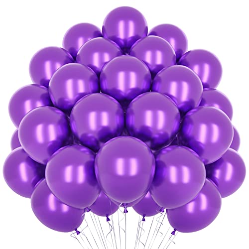 Metallic Lila Luftballons, 50 Stück 12 Zoll Lila Luftballons, Glänzende Latex Luftballons, Dicker Chrom Luftballon für Lila Geburtstagsfeier Luftballons Hochzeit Verlobung Babyparty Fiesta Dekoration von Yoyoin