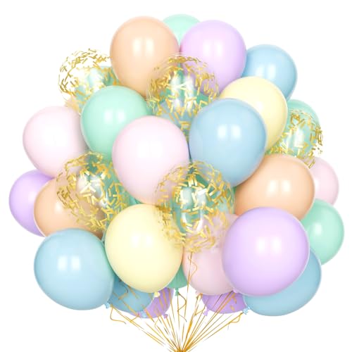 Pastell Regenbogen Luftballons, 60 Stück 12 Zoll Mehrfarbige Macaron Ballons Verschiedene Bunte Latex Party Luftballons mit Regenbogen Konfetti Ballons für Geburtstags Baby Shower Hochzeitstag Deko von Yoyoin