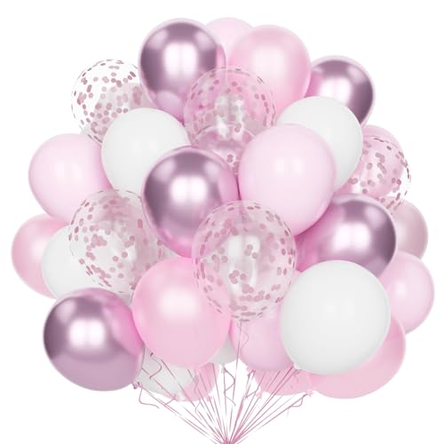 Pastell Rosa Weiß Luftballons, 60 Stück 12 Zoll Rosa Weiß Metallic Rosa Party Luftballons Set mit Rosa Konfetti Helium Latex Ballons für Geburtstag Hochzeit Mädchen Baby Shower Jahrestag Dekorationen von Yoyoin