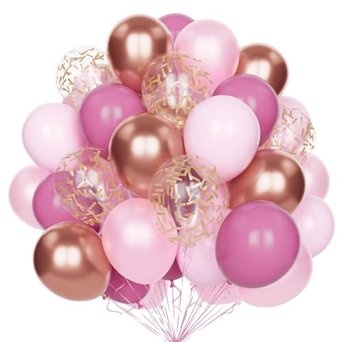 Retro Rosa Roségold Luftballons, 60 Stück 12 Zoll Altrosa Pastell Rosa Perlrosa Metallic Roségold Luftballons Set mit Roségold Konfetti Latex Party Ballons für Geburtstag Hochzeit Baby Shower Deko von Yoyoin