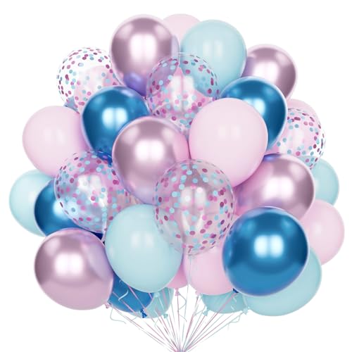 Rosa Blau Luftballons, 60 Stück 12 Zoll Pastell Rosa Blau Metallic Rosa Blau Party Ballons Set mit Rosa Blau Konfetti Helium Latex Ballons für Geschlechtsoffenbarung Geburtstag Hochzeit Babyparty Deko von Yoyoin