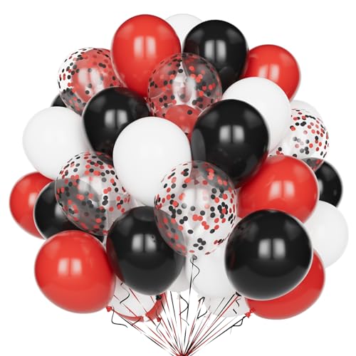 Rot Schwarz Weiß Luftballons, 60 Stück 12 Zoll Mattes Rot Schwarz Weiß Party Luftballon Set mit Rot und Schwarz Konfetti Helium Latex Ballons für Geburtstag Hochzeit Baby Shower Poker Motto Deko von Yoyoin