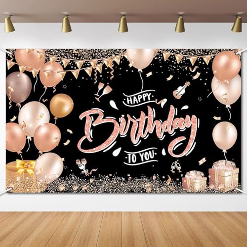 Happy Birthday Banner, Rotgold Geburtstagsdeko Hintergrund Banner für Mädchen und Frauen, Extra Groß Geburtstag Banner Poster Deko, Dekorationen Stoff Zeichen, 180x110cm von Yphzmtz