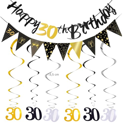 30 Geburtstag Deko Set, Geburtstag Deko Banner Luftschlangen, Schwarz Silber Gold Partydekoration, Banner, Luftschlangen, Wimpelkette mit Zahl 30 für Jungen und Mädchen 30 Geburtstag Deko Set, Geburtstag Deko Banner Luftschlangen, Schwarz Silber Gold Partydekoration, Banner, Luftschlangen, Wimpelkette mit Zahl 30 für Jungen und Mädchen von Yphzmtz