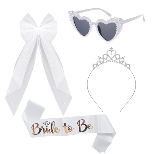 4 Stück JGA Accessoire-Set für Braut & Bride to Be - Schärpe, Schleier Weiße, Herz-Sonnenbrille & Haarreif - Deko für Junggesellinnenabschied & Hochzeitsparty 4 Stück JGA Accessoire-Set für Braut & Bride to Be - Schärpe, Schleier Weiße, Herz-Sonnenbrille & Haarreif - Deko für Junggesellinnenabschied & Hochzeitsparty von Yphzmtz