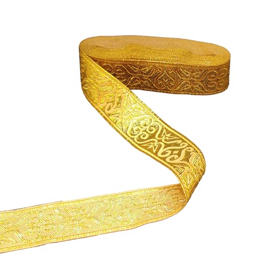 9 Meter Gold Jacquard Band Besatz, 3,3 cm breit Boho gewebte Trim Ethnische Blumenband Stickerei Polyester Flaches Band für DIY Handwerk Kleidung Zubehör Dekorationen von Yphzmtz