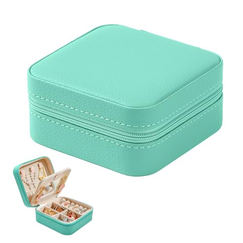 Schmuckkästchen mit Spiegel Tragbare Reise Schmuckschatulle Schmuck Organizer PU Leder Schmuckbox Klein Schmuckkasten für Damen, 10x10x5cm von Yphzmtz