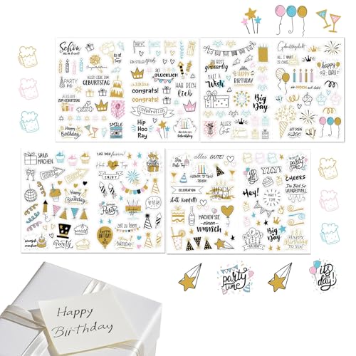 Yphzmtz Niedlich Scrapbook Sticker Geburtstag Hochzeit Voller Liebe Aufkleber für Gästebuch Geburtstag Fotoalbum Geburtstagskarten Geschenke Party Deko Stickers mit 170 Motive (Farbige) von Yphzmtz