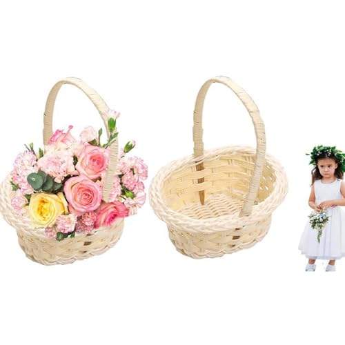 2 Stück Handgeflochtene Blumenkörbe, Rattan Blumenkorb, Hochzeits Blumenmädchen Körbe Blumenkinder Korb,Weidenkorb Hochzeit Streukörbchen Blumenmädchen Handkorb Für Hochzeit, Ostern Dekoration von Yplkm