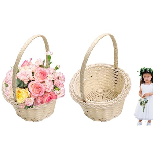 2 Stück Handgeflochtene Blumenkörbe, Rattan Blumenkorb, Hochzeits Blumenmädchen Körbe Blumenkinder Korb,Weidenkorb Hochzeit Streukörbchen Blumenmädchen Handkorb Für Hochzeit, Ostern Dekoration von Yplkm