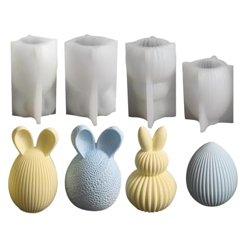 4 STK Silikonformen Gießformen Ostern, Silikonform Ostern Eier, 3D Ostereier Silikonform Ostern Kerzenformen Zum Gießen, Osternhase Gießformen Silikon Kerzen Silikonform Für Tortendeko von Yplkm