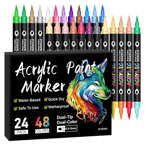 Yplkm Acrylstifte Für Steine Wasserfest Mit Doppelspitze Wasserfester D-ual Tip Marker Permanent Marker Paint Pen Schnelltrocknend Acrylstifte Für Stein Bemalen Ostern Basteln Leinwand Glas von Yplkm