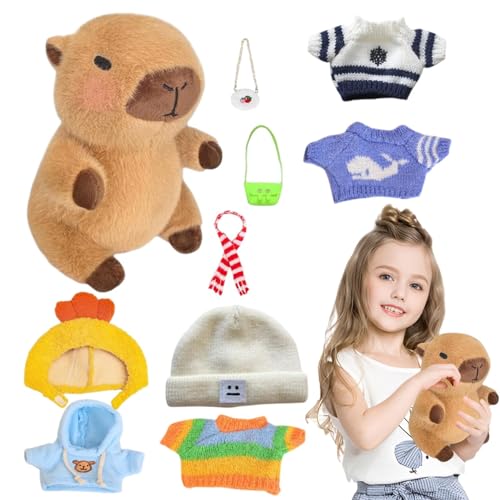 Yplkm Capybara Plüschtier, 23cm Capybara Kuscheltier, Niedliche Capybara Mit Kleidung Tasche huts Capybara Plushie Puppen Super Weiche Gefüllte Capybara Stofftier Plüsch Puppe Für Kinder von Yplkm