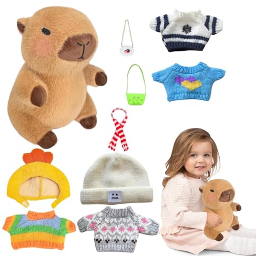 Yplkm Capybara Plüschtier, 23cm Capybara Kuscheltier, Niedliche Capybara Mit Kleidung Tasche huts Capybara Plushie Puppen Super Weiche Gefüllte Capybara Stofftier Plüsch Puppe Für Kinder von Yplkm