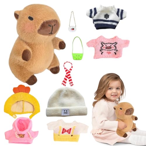 Yplkm Capybara Plüschtier, 23cm Capybara Kuscheltier, Niedliche Capybara Plushies Mit Kleidung Tasche huts Capybara Plushie Puppen Super Weiche Gefüllte Capybara Stofftier Plüsch Puppe Für Kinder von Yplkm