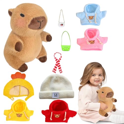 Yplkm Capybara Plüschtier, 23cm Capybara Kuscheltier, Niedliche Capybara Mit Kleidung Tasche huts Capybara Plushie Puppen Super Weiche Gefüllte Capybara Stofftier Plüsch Puppe Für Kinder von Yplkm