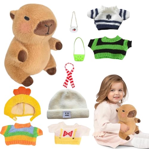 Yplkm Capybara Plüschtier, 23cm Capybara Kuscheltier, Niedliche Capybara Plushies Mit Kleidung Tasche huts Capybara Plushie Puppen Super Weiche Gefüllte Capybara Stofftier Plüsch Puppe Für Kinder von Yplkm