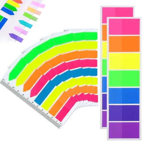 Haftnotizen, 8 Farben, 1240 Stück, Haftnotizen, Seitenmarkierungen, rechteckige und Pfeil-Haftnotizen, Flaggen, Neon-Index-Aufkleber für Schule, Büro, Lesen von YqsIbth