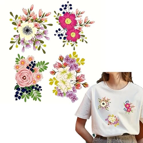 4 Stück Vinyl-Blumen-Aufkleber zum Aufbügeln für T-Shirts, Reiben auf Transfers, Aufkleber, Vinyl, fertig zum Drücken, Aufkleber zum Aufbügeln für T-Shirts, Kleidung, Kapuzenpullover, Basteln, 4 Stück von Yqtwlkjic