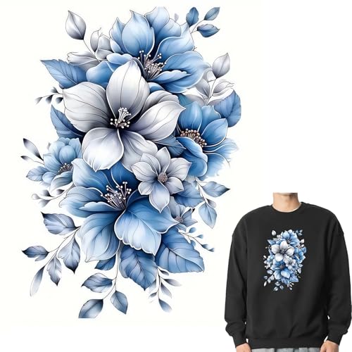 Bügelbilder für T-Shirts, Motiv: Frühlingsblau, Grau, Blumenblatt, zum Aufbügeln, für T-Shirts, Kleidung, Kapuzenpullover, DIY-Handwerk von Yqtwlkjic