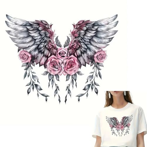 Flügel Blumen Rose Blatt Bügelbilder für T-Shirts Reiben auf Transfers Aufkleber Vinyl Fertig zum Drücken Aufkleber Aufbügeln Aufkleber für T-Shirts Kleidung Hoodie DIY Handwerk von Yqtwlkjic