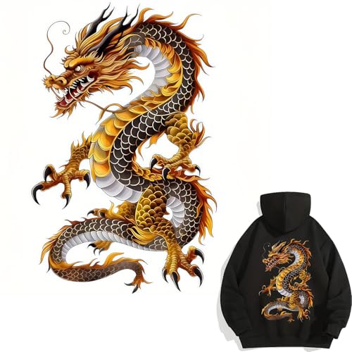 Goldener Drache Blume Blatt Bügelbilder für T-Shirts Reiben auf Transfers Aufkleber Vinyl Fertig zum Drücken Aufkleber Aufbügeln Aufkleber für T-Shirts Kleidung Hoodie DIY Handwerk von Yqtwlkjic