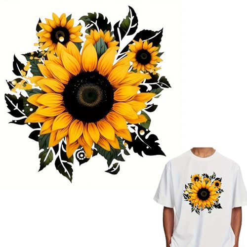 Lebendige gelbe Sonnenblumen-Blumen-Blätter-Bügelbilder für T-Shirts, Reiben auf Transfers, Aufkleber, Vinyl, bereit zum Drücken, Aufkleber zum Aufbügeln für T-Shirts, Kleidung, Kapuzenpullover, DIY von Yqtwlkjic