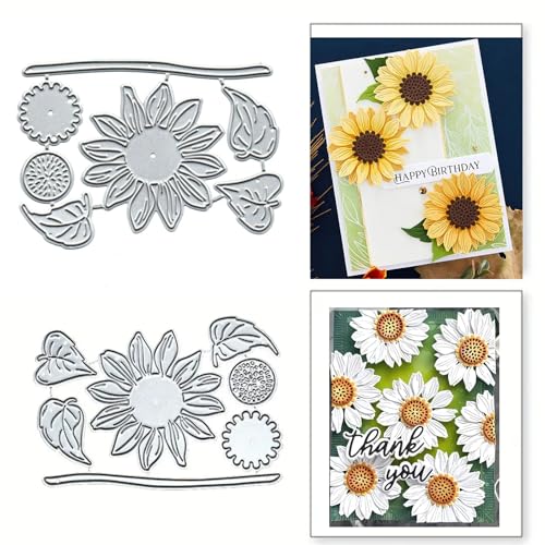 Metall-Stanzformen mit Weihnachts-Sonnenblumen-Motiv, Frühlings-Sonnenblumen-Rahmen, Blätter, Stanzschablonen für Bastelarbeiten, Scrapbooking, Alben, dekorative Prägepapier-Stanzformen für von Yqtwlkjic