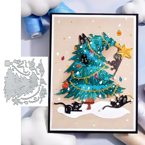 Metall-Stanzformen mit Weihnachtsbaum, Stern, Schneeflocken, Katze, Frühlings-Sonnenblumen-Rahmen, Blätter, Stanzschablonen für Bastelarbeiten, Scrapbooking, Alben, dekorative Prägepapier-Stanzformen von Yqtwlkjic