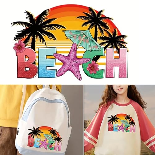 Sommer Strand Kokosnussbaum Bügelbilder für T-Shirts Reiben auf Transfers Aufkleber Vinyl Fertig zum Drücken Aufkleber Aufbügeln Aufkleber für T-Shirts Kleidung Hoodie DIY Handwerk von Yqtwlkjic