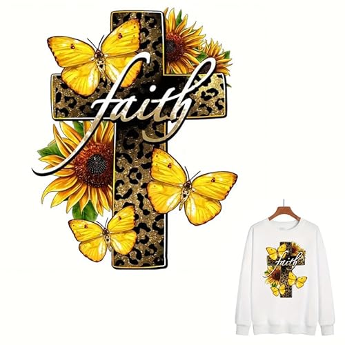 Sonnenblumen-Schmetterlings-Leoparden-Blumen-Bügelbilder für T-Shirts, Reiben auf Transfers, Aufkleber, Vinyl, bereit zum Drücken, Aufkleber zum Aufbügeln, für T-Shirts, Kleidung, Hoodie, DIY Handwerk von Yqtwlkjic