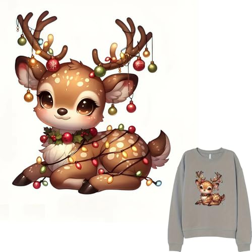 Weihnachtliches Hirsch-Rentier, Aquarell-Bügelbild für T-Shirts, Reiben auf Transfers, Aufkleber, Vinyl, bereit zum Drücken, Aufkleber zum Aufbügeln für T-Shirts, Kleidung, Kapuzenpullover, DIY von Yqtwlkjic