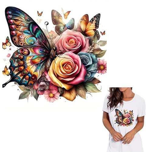 Weihnachts-Buttefly Rose Blume Blatt Bügelbilder für T-Shirts Reiben auf Transfers Aufkleber Vinyl bereit zum Drücken Aufkleber zum Aufbügeln für T-Shirts Kleidung Hoodie DIY Handwerk von Yqtwlkjic