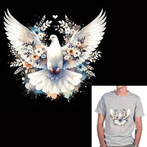 Weihnachts-Tauben-Blumenflügel, Bügelbilder für T-Shirts, Reiben auf Transfers, Aufkleber, Vinyl, bereit zum Drücken, Aufkleber zum Aufbügeln, für T-Shirts, Kleidung, Hoodie, DIY Handwerk von Yqtwlkjic