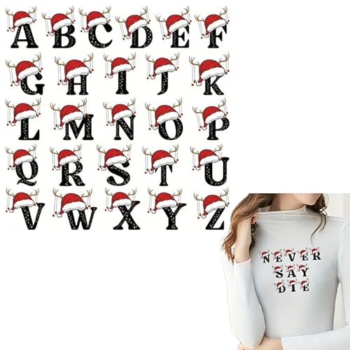 Weihnachtsmütze Alphabet Buchstaben Horn Bügelbilder für T-Shirts Reiben auf Transfers Aufkleber Vinyl Fertig zum Drücken Aufkleber Aufbügeln Aufkleber für T-Shirts Kleidung Hoodie DIY Handwerk von Yqtwlkjic