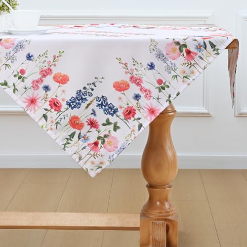 Yrendenge Blumen Tischdecke Frühling Sommer Garten Tischtuch Outdoor Abwaschbar Tischdecke Wasserabweisend Tischwäsche für Garten, Picknick, Party, Garten, Wohnzimmer, 85 * 85cm von Yrendenge