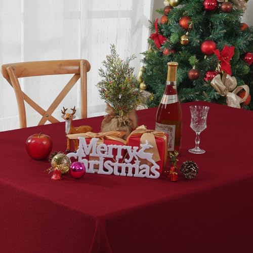 Yrendenge Rote Weihnachten Leinenoptik Tischdecke Wasserabweisend Abwaschbar Tischwäsche, Fleckschutz Optik Tischdecken, Lotuseffekt Party Tisch Weihnachtsdekoration Tischdecke, 130x160 cm von Yrendenge