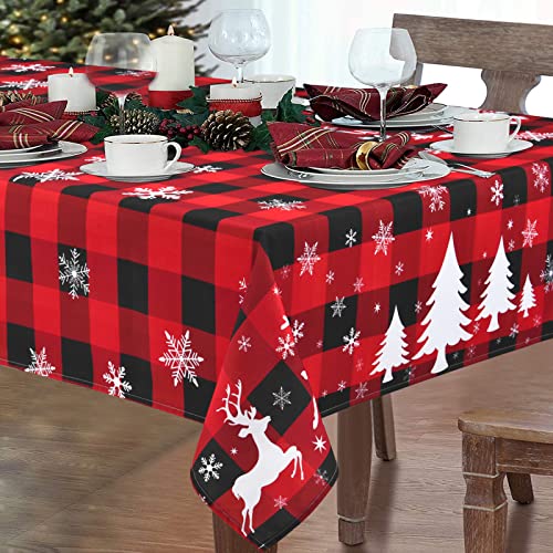 Yrendenge Tischdecke Weihnachten Abwaschbar Schmutzabweisend Lotuseffekt Rot und Schwarz Kariert Tischtuch Tischwäsche Weihnachtsbaum Tischdekor für Küche Feiertag Party 130x220cm von Yrendenge